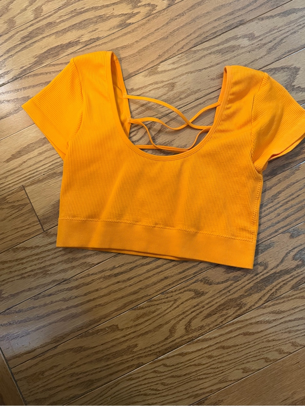 Aerie Orange Ribbed Scoop Crop Top with Strappy Back